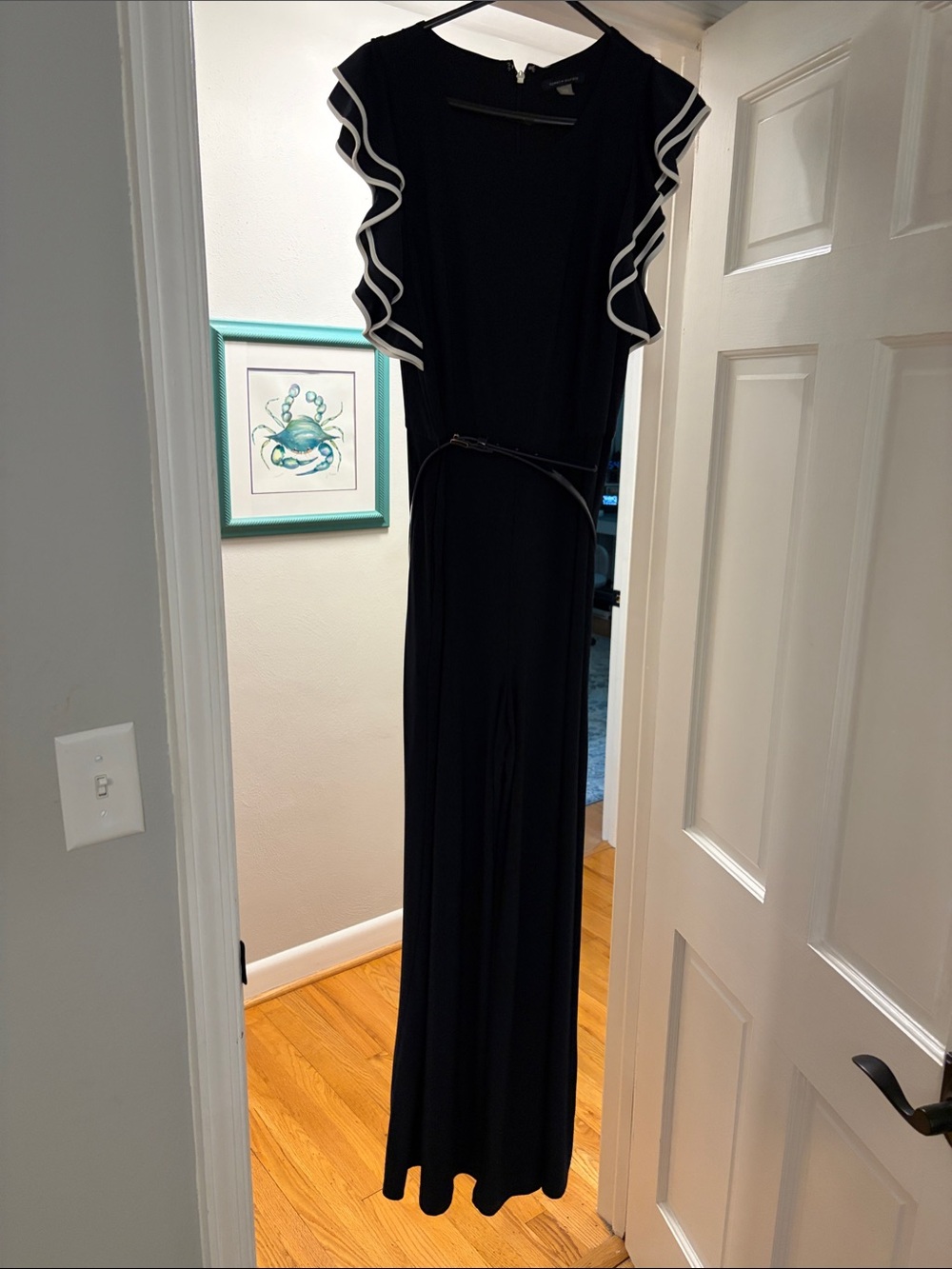 Tommy Hilfiger Navy Jumpsuit with White-Trim Ruffle Sleeves
